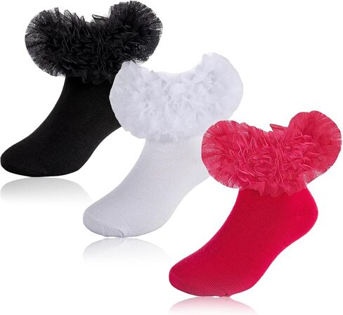 Girls Ruffle Socks Fluffy Ruffled Edge Princess Dress Socks Cotton Lace Dance Socks for Baby/Toddler/Girl in Kuwait