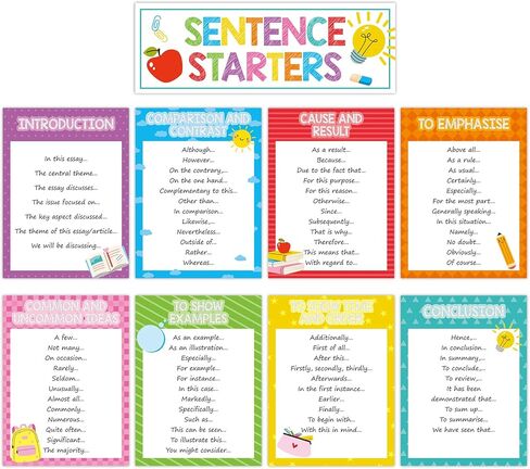 Dunzoom 9 Pieces Sentence Starters Posters Descriptive Vocabulary Classroom Educational Posters English Grammar Chart Bulletin Board Decoration for Middle High School Classroom(Neutral Tone Style) in Saudi Arabia