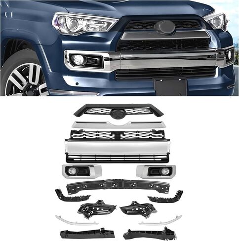 Front Bumper Body Kits and Grille Combo Set Compatible with 2014-2020 Toyota 4Runner Limited Upper & Lower Grille Fog Light Assembly Molding Headlight Bracket Front Bumper Bracket in Saudi Arabia