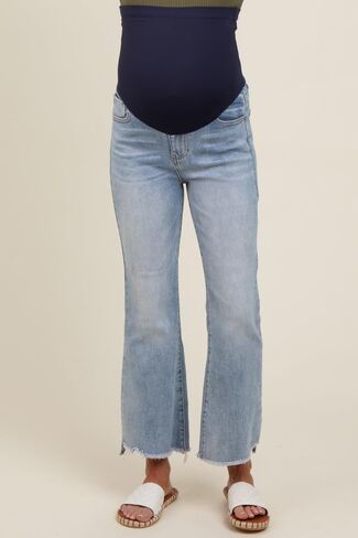 PinkBlush Light Fringe Hem Maternity Crop Flare Jeans in Kuwait