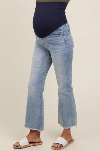 PinkBlush Light Fringe Hem Maternity Crop Flare Jeans in Kuwait