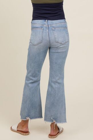 PinkBlush Light Fringe Hem Maternity Crop Flare Jeans in Kuwait