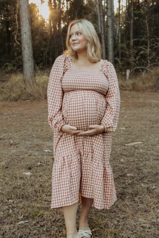 PinkBlush Gingham Long Sleeve Maternity Midi Dress in Saudi Arabia