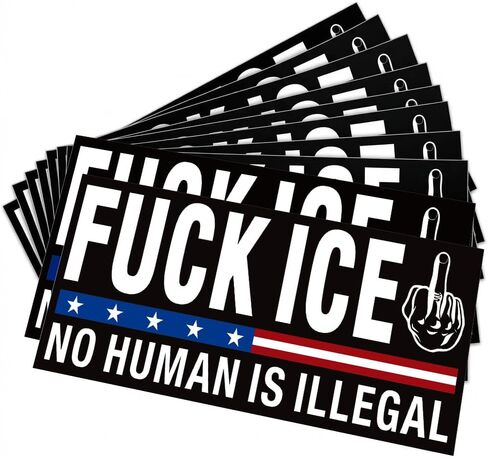 10 قطع من ملصقات Fuck ICE No Human is Illegal Bumper - ملصقات الفينيل الرائجة للعلم الأمريكي Abolish ICE - ملصقات سيارة مقاومة للماء مقاس 7.5 × 3.75 بوصة للشاحنات والسيارات والمركبات الترفيهية والثلاجة in Kuwait