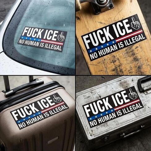 10 قطع من ملصقات Fuck ICE No Human is Illegal Bumper - ملصقات الفينيل الرائجة للعلم الأمريكي Abolish ICE - ملصقات سيارة مقاومة للماء مقاس 7.5 × 3.75 بوصة للشاحنات والسيارات والمركبات الترفيهية والثلاجة in Kuwait
