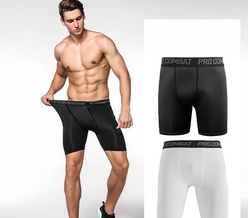 6 Pack Mens Shorts 3 White 3 Black Shorts Quick Dry Breathable Mid Length Base Layer for Running Basketball Training Gym in Saudi Arabia