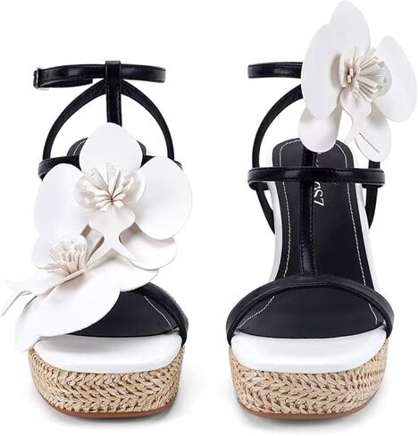 الأزهار مريحة صندل خشبي للنساء 2026 عطلة الرافية الكعوب الكاحل التفاف رياضة قماشية عادية المفتوحة تو منصة أحذية الصيف in Kuwait