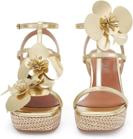Floral Comfortable Wedge Sandals for Women 2026 Vacation Raffia Heels Ankle Wrap Espadrilles Casual Open Toe Platform Summer Shoes in Saudi Arabia
