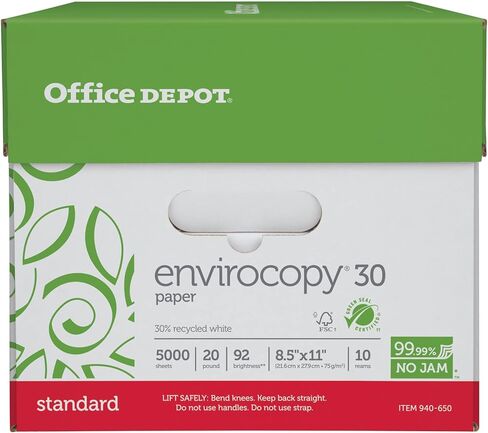 Office Depot EnviroCopy 30 Paper, 8 1/2in x 11in, 20 Lb, 30% Recycled, FSC Certified, 500 Sheets Per Ream, Case Of 10 Reams, 651001OD in Saudi Arabia