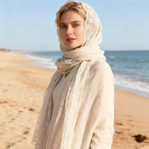 INOGIH Fashion Breathable Lace Cotton-Linen Scarfs Large Soft Sun-Protection Shawl-Wrap for Daily All Season in Saudi Arabia