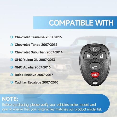 2 PCS Key Fob Replacement Fits for Chevy Traverse 2007-2016 Tahoe Suburban 2007-2014 GMC Yukon XL 2007-2013 Acadia 2007-2016 Buick Enclave 2007-2017 Cadillac Escalade 2007-2010 Keyless Entry Remote in Kuwait