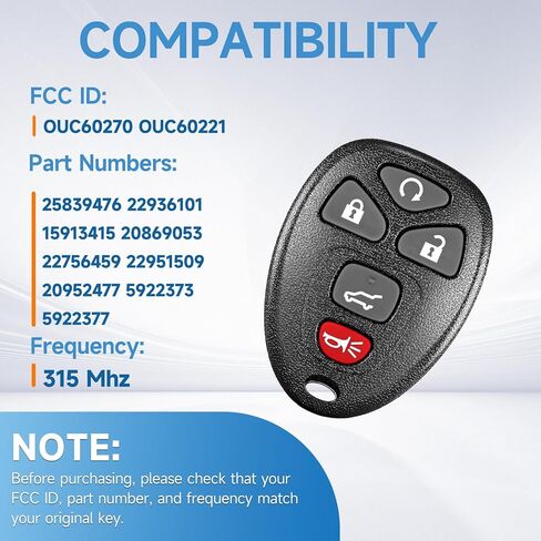 2 PCS Key Fob Replacement Fits for Chevy Traverse 2007-2016 Tahoe Suburban 2007-2014 GMC Yukon XL 2007-2013 Acadia 2007-2016 Buick Enclave 2007-2017 Cadillac Escalade 2007-2010 Keyless Entry Remote in Kuwait