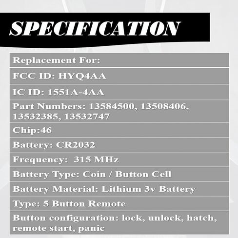 MechanMagic Key Fob Replacement fits for Buick Envision 2017 2018 2019 2020 Keyless Entry Remote Control HYQ4AA 13584500 13508406 13532385 13532747 315 MHz in Saudi Arabia