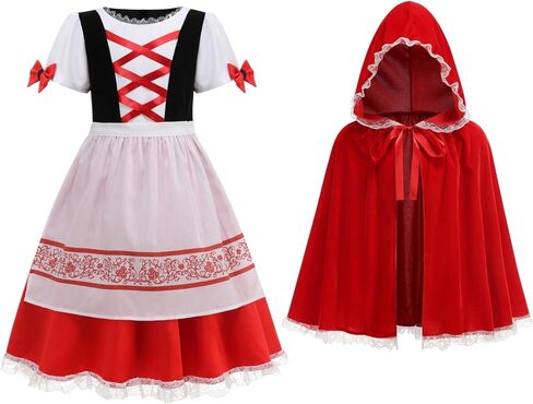 Little Red Riding Hood Costume for Girls Fancy Dress Up with Velvet Cape Cloak Halloween Christmas Cosplay Outfits in Kuwait