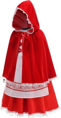 Little Red Riding Hood Costume for Girls Fancy Dress Up with Velvet Cape Cloak Halloween Christmas Cosplay Outfits in Saudi Arabia