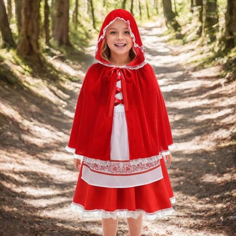 Little Red Riding Hood Costume for Girls Fancy Dress Up with Velvet Cape Cloak Halloween Christmas Cosplay Outfits in Saudi Arabia