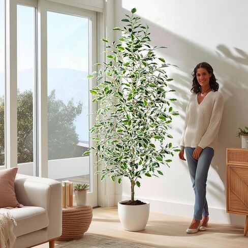 Tall Fake Pencil fig Trees Large Artificial ficus Tree Indoor Outdoor Realistic Floor Plant Faux Plastic Plants Flowers for House Home Living Room Office Front Porch Modern Farmhouse Silk Tree Decor in Saudi Arabia