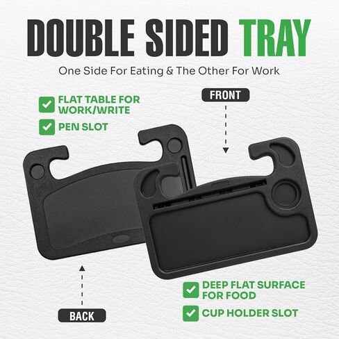 lebogner Steering Wheel Tray, Car Food Trays for Eating with iPad Tablet Slot, Multipurpose Double-Sided Hook On Travel Auto Steering Wheel Desk Table for Laptop & Notebook with Cup Holder, Black in Kuwait