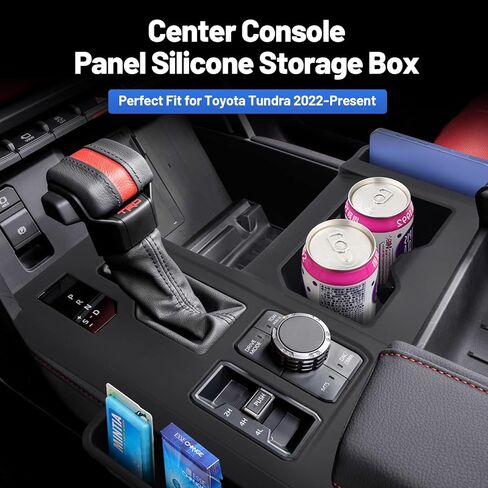 Silicone Center Console Organizer for 2022-2025 Toyota Tundra Accessories - Center Console Gear Shift Panel Trim Cover Anti-Scratch Protective Pad with Cup Holder Inserts (Not for 2026 Tundra) in Kuwait
