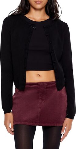 Forever 21 Women's Bow Cropped Cardigan Sweater in Saudi Arabia