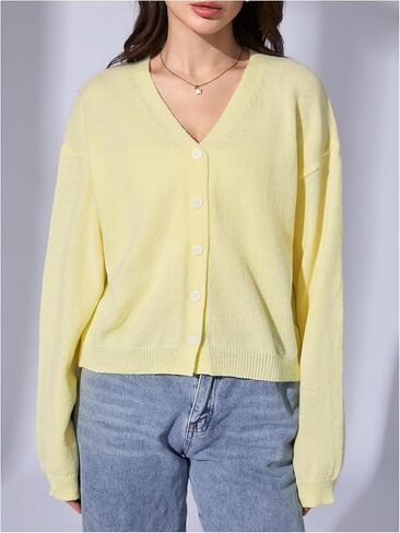 OYOANGLE Women's Knit Button Front Cardigan Drop Shoulder Long Sleeve Loose Cardigan Sweater Fall Fashion Outerwear in Saudi Arabia