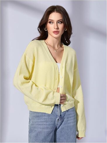 OYOANGLE Women's Knit Button Front Cardigan Drop Shoulder Long Sleeve Loose Cardigan Sweater Fall Fashion Outerwear in Saudi Arabia