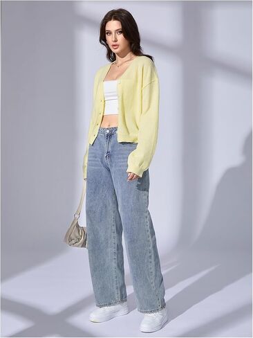 OYOANGLE Women's Knit Button Front Cardigan Drop Shoulder Long Sleeve Loose Cardigan Sweater Fall Fashion Outerwear in Saudi Arabia