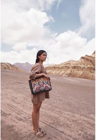 Myra Bag Western Canvas Tote Bag for Women - Cotton & Upcycled Leather Shoulder Weekender Bag Petite Orchid in Saudi Arabia