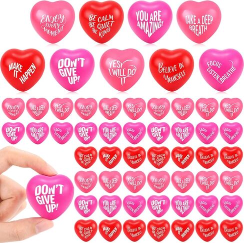 48 Pieces Heart Stress Balls Foam Ball Inspirational Colorful Motivational Stress Balls Quotes Anxiety Relief Toys for Kids Adults Wedding School Carnival Reward, 8 Colors in Saudi Arabia