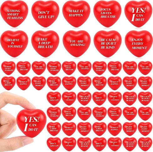 48 Pieces Heart Stress Balls Foam Ball Inspirational Colorful Motivational Stress Balls Quotes Anxiety Relief Toys for Kids Adults Wedding School Carnival Reward, 8 Colors in Saudi Arabia