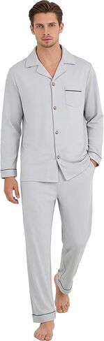 U2SKIIN Men’s 100% Cotton Pajama Set, Soft Breathable Long Sleeve Button Down Pajamas for Men Sleepwear for Home in Saudi Arabia