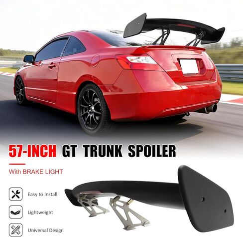IKON MOTORSPORTS, Universal 57 Inch GT Trunk Spoiler with Brake Light, Compatible with BMW, ABS JDM Rear Trunk High Stand Spoiler Deck Lip Wing with Adjustable Bracket in Saudi Arabia