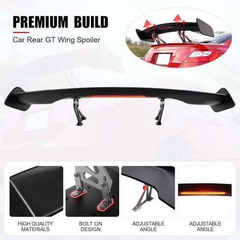 IKON MOTORSPORTS, Universal 57 Inch GT Trunk Spoiler with Brake Light, Compatible with BMW, ABS JDM Rear Trunk High Stand Spoiler Deck Lip Wing with Adjustable Bracket in Saudi Arabia