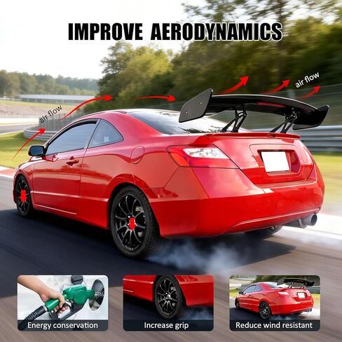 IKON MOTORSPORTS, Universal 57 Inch GT Trunk Spoiler with Brake Light, Compatible with BMW, ABS JDM Rear Trunk High Stand Spoiler Deck Lip Wing with Adjustable Bracket in Saudi Arabia