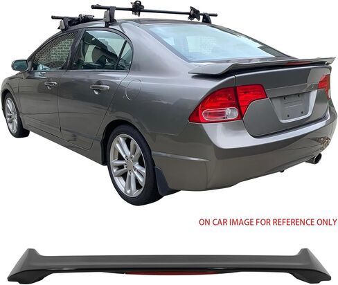 IKON MOTORSPORTS, Trunk Spoiler Compatible with 2006-2011 Honda Civic 8th Gen Sedan 4-Door, Si Style Painted #NH731P Crystal Black Pearl ABS Rear Trunk Lid Spoiler Wing Lip with 3rd Brake LED Light in Saudi Arabia