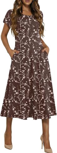 HOTOUCH Summer Dresses for Women 2026 Casual Midi Dress Petal Short Sleeve A Line Dress Pleated Flare Sundress in Kuwait