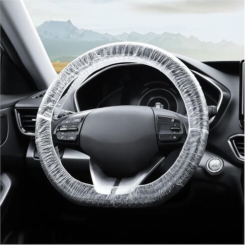 100PCS Disposable Transparent Plastic Steering Wheel Protective Cover with Elastic for Avoiding Scuffs & Scratches Universal Car Steering Wheel Cover in Saudi Arabia