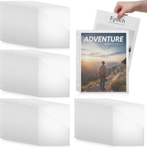 50 Pcs 3 Hole Punch Clear Plastic Document Folders, Binder Dividers with Pockets Waterproof Binders Sleeves Poly Slash File Jackets for Home Office Document Organizer (Transparent) in Kuwait