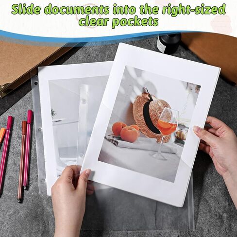 50 Pcs 3 Hole Punch Clear Plastic Document Folders, Binder Dividers with Pockets Waterproof Binders Sleeves Poly Slash File Jackets for Home Office Document Organizer (Transparent) in Kuwait