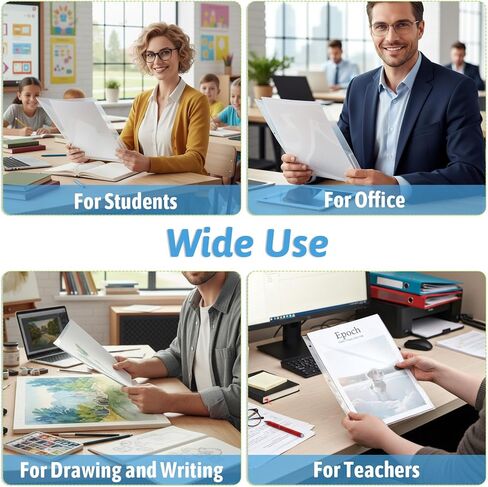 50 Pcs 3 Hole Punch Clear Plastic Document Folders, Binder Dividers with Pockets Waterproof Binders Sleeves Poly Slash File Jackets for Home Office Document Organizer (Transparent) in Kuwait