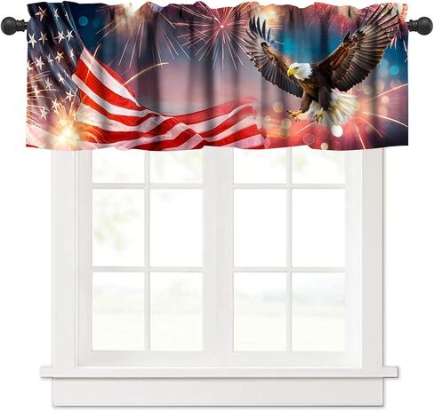 Independence Day Window Valance, 4th of July USA Flag Fireworks Eagle Flying Print Blackout Valance Curtain for Home Party Kitchen Bedroom Livingroom, 54x18inch in Saudi Arabia
