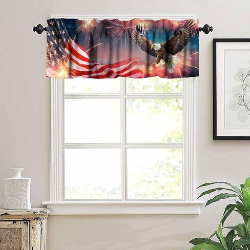 Independence Day Window Valance, 4th of July USA Flag Fireworks Eagle Flying Print Blackout Valance Curtain for Home Party Kitchen Bedroom Livingroom, 54x18inch in Saudi Arabia