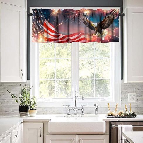Independence Day Window Valance, 4th of July USA Flag Fireworks Eagle Flying Print Blackout Valance Curtain for Home Party Kitchen Bedroom Livingroom, 54x18inch in Saudi Arabia