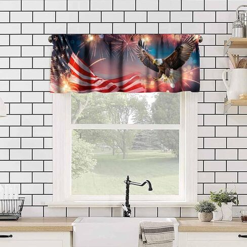 Independence Day Window Valance, 4th of July USA Flag Fireworks Eagle Flying Print Blackout Valance Curtain for Home Party Kitchen Bedroom Livingroom, 54x18inch in Saudi Arabia