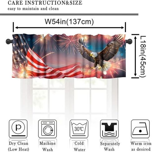 Independence Day Window Valance, 4th of July USA Flag Fireworks Eagle Flying Print Blackout Valance Curtain for Home Party Kitchen Bedroom Livingroom, 54x18inch in Saudi Arabia