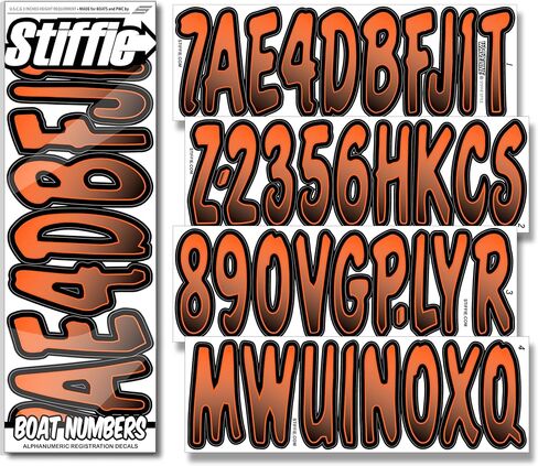 STIFFIE Waveline Orange/Black 3 Inch Alpha Numeric Registration Identification Numbers Letters Stickers Decals for Marine Boats & Personal Watercraft Jet Ski Sea-Doo in Kuwait