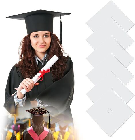 6 Pcs Sublimation Blanks for Graduation Cap Grad Decorations, 9.3" x 9.3" Blank White Graduation Grad Cap Topper, 2026 Graduation Gifts Accessories in Kuwait