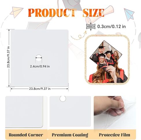 6 Pcs Sublimation Blanks for Graduation Cap Grad Decorations, 9.3" x 9.3" Blank White Graduation Grad Cap Topper, 2026 Graduation Gifts Accessories in Kuwait