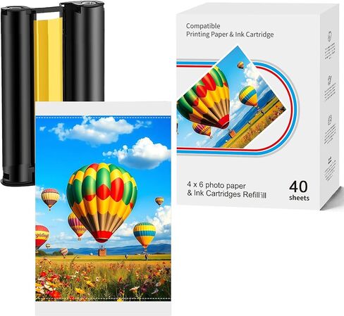 Compatible with Amber M100/M200 4x6 Photo Printer 40 Sheets Photo Paper & 1 Ink Cartridges Refill Only for DHP512/DHP513 Printer Water Proof Antioxidant Non Fading Dye Sublimation in Saudi Arabia