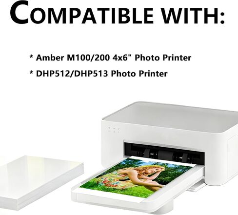 Compatible with Amber M100/M200 4x6 Photo Printer 40 Sheets Photo Paper & 1 Ink Cartridges Refill Only for DHP512/DHP513 Printer Water Proof Antioxidant Non Fading Dye Sublimation in Saudi Arabia